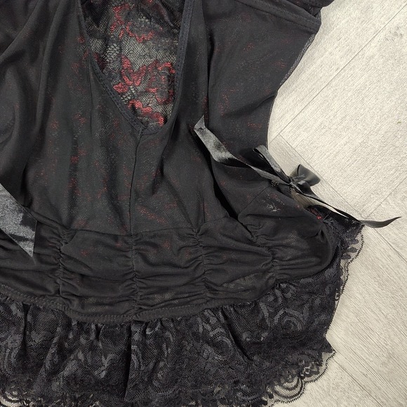 Nwts! Rene Rofe Women's Large Metalic Red & Black Lace Floral Lingerie With Bows - Picture 16 of 16